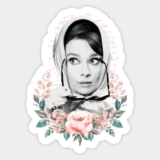 Audrey Hepburn T-Shirt Sticker Flowers Illustration Hoodie Notebook T-Shirt Sticker